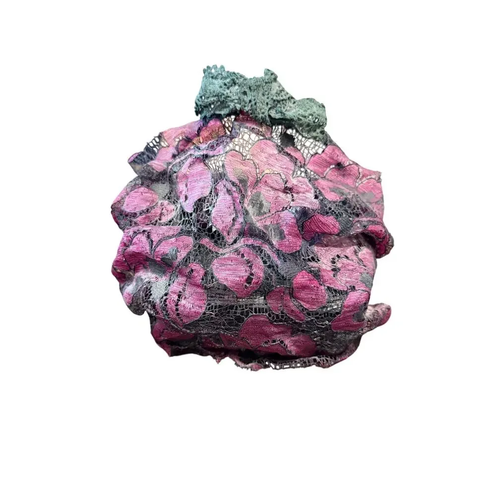 Vintage Green & Purple Lace Wrapped Basket